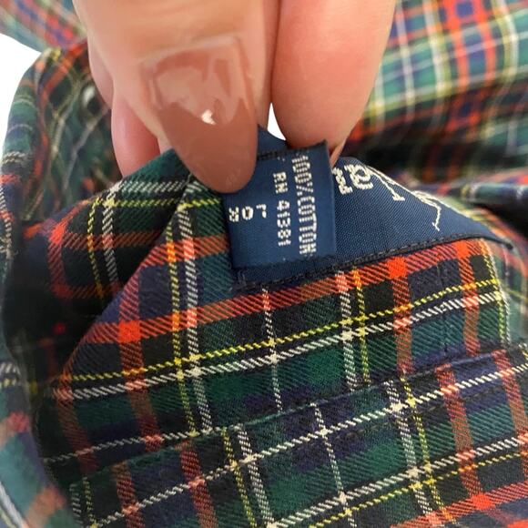 Men's Ralph Lauren Classic Fit Long Sleeve Green, Red and Blue Plaid Button Down - Picture 10 of 10